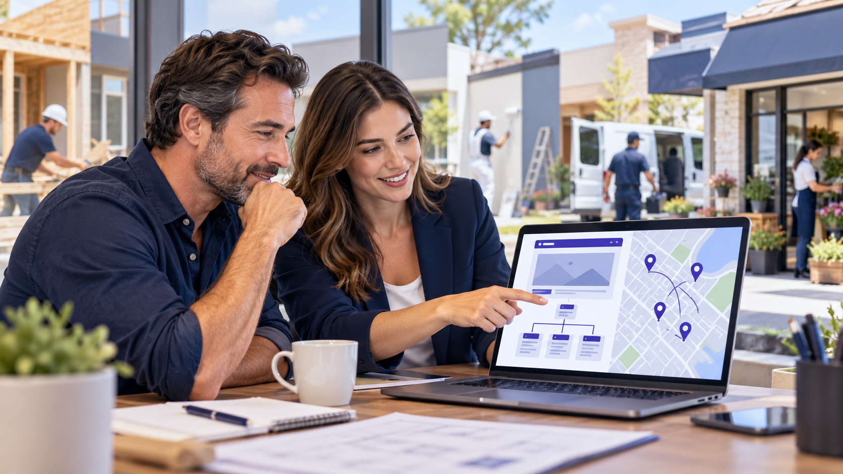 Local service business owner and digital strategist reviewing website and map search data